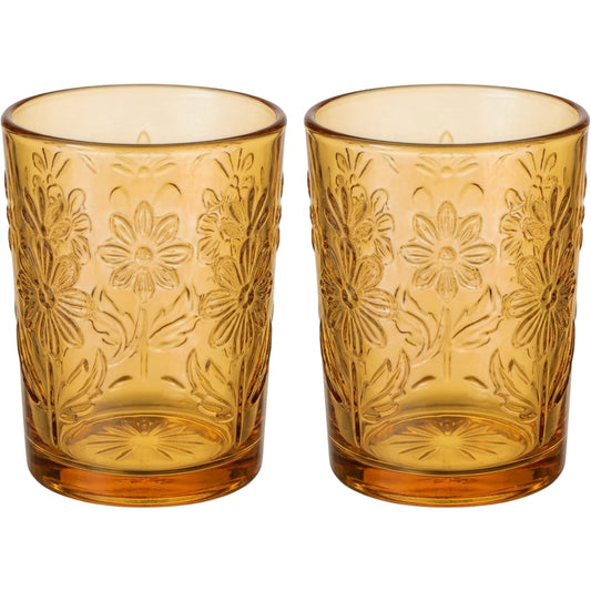 Zuira Amber Floral Embossed Glass Tumbler Set of 2 320 ml - Product view