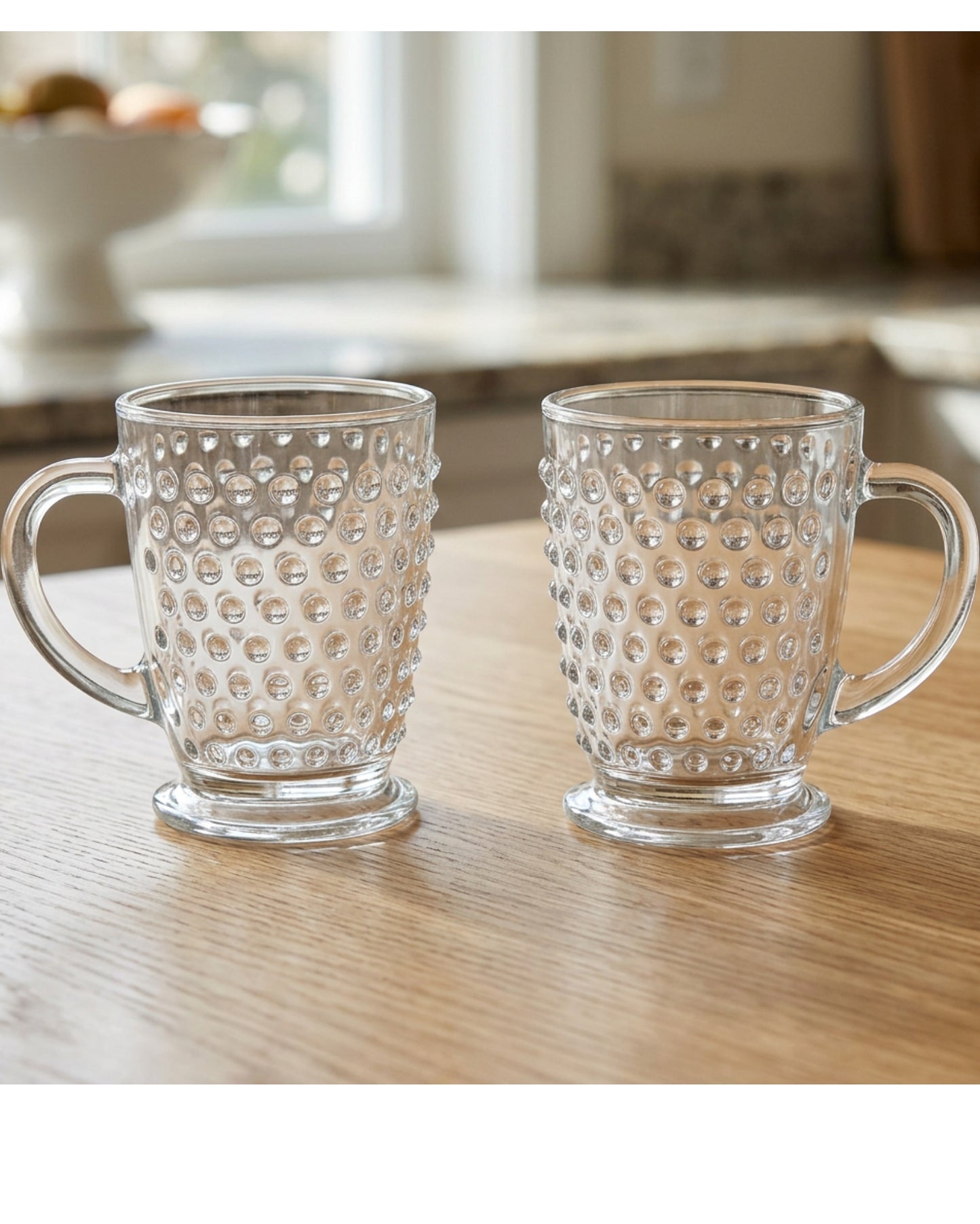 Zuira Clear Hobnail Embossed Glass Mug Set of 2 300 ml - Lifestyle view