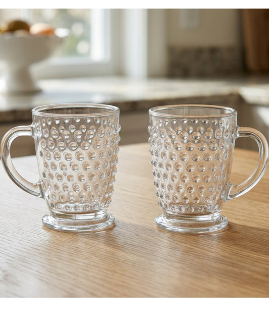 Zuira Clear Hobnail Embossed Glass Mug Set of 2 300 ml - Lifestyle view