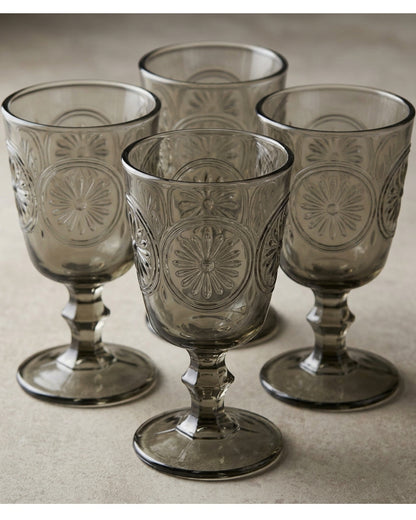 Zuira Smoke Starburst Embossed Glass Goblet Set of 4 260 ml - Detail view