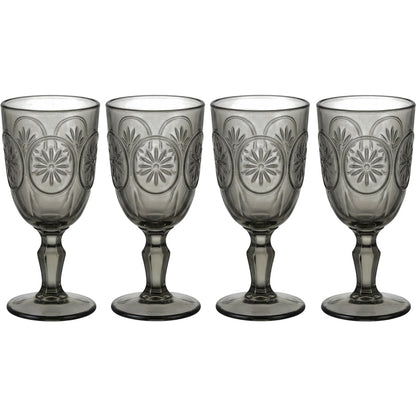 Zuira Smoke Starburst Embossed Glass Goblet Set of 4 260 ml - Product view