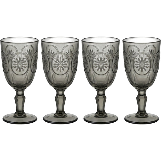 Zuira Smoke Starburst Embossed Glass Goblet Set of 4 260 ml - Product view