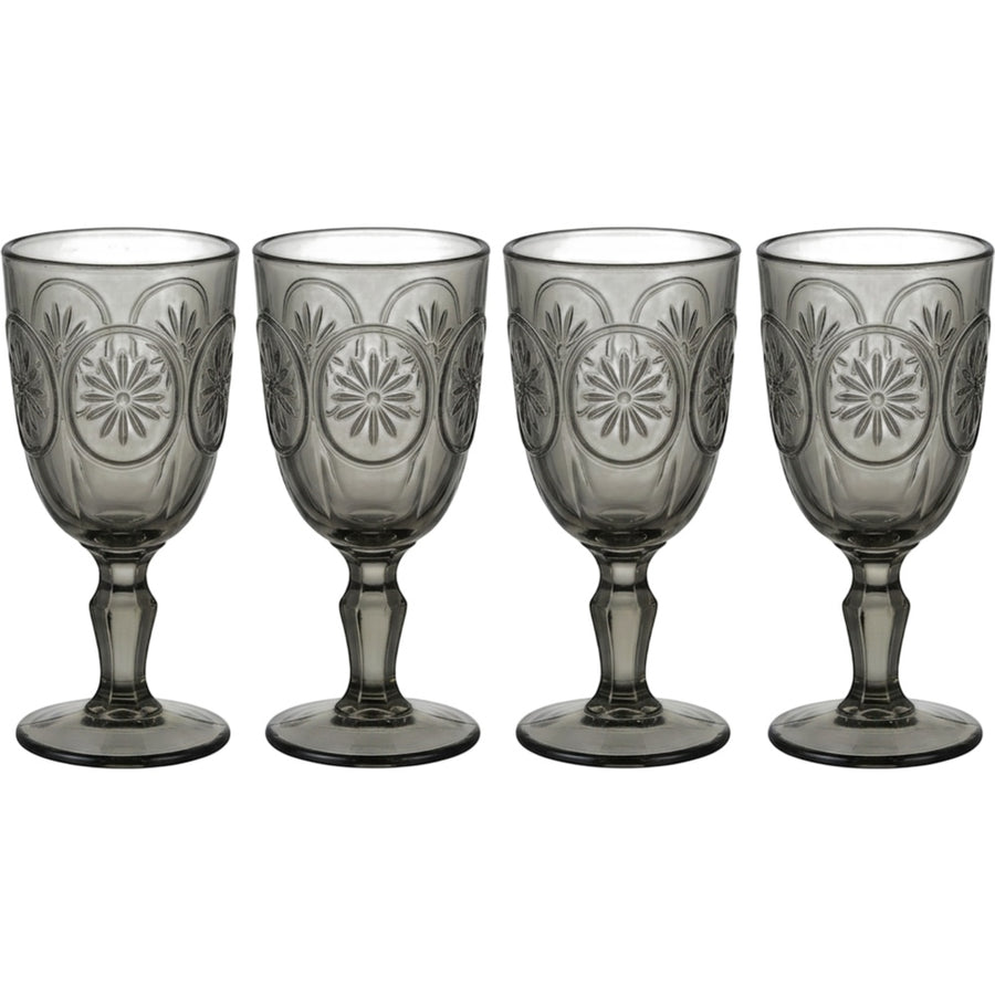 Zuira Smoke Starburst Embossed Glass Goblet Set of 4 260 ml
